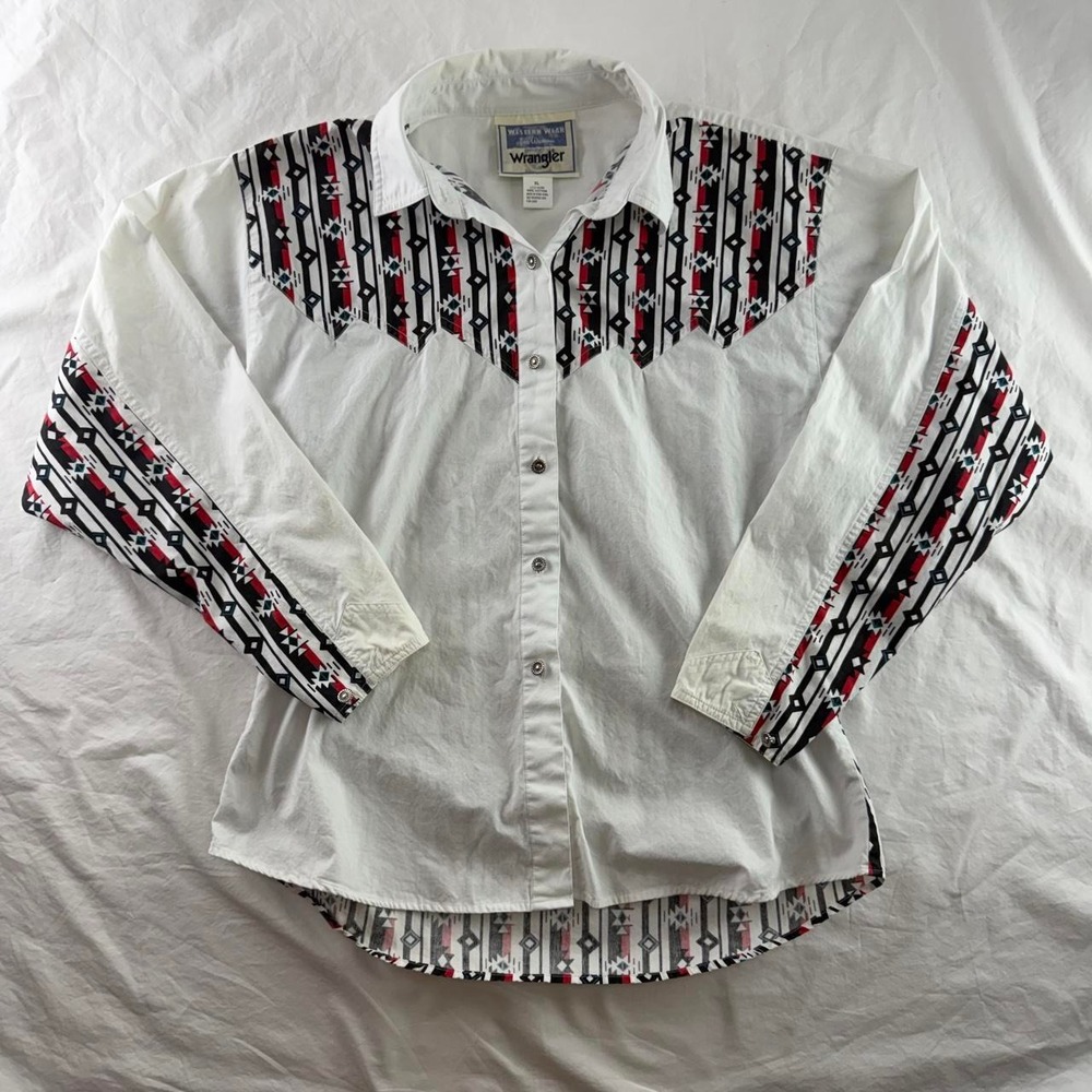 Vtg Wrangler Western Long Sleeve Button Up Southwestern Womens XL Rodeo Cowgirl